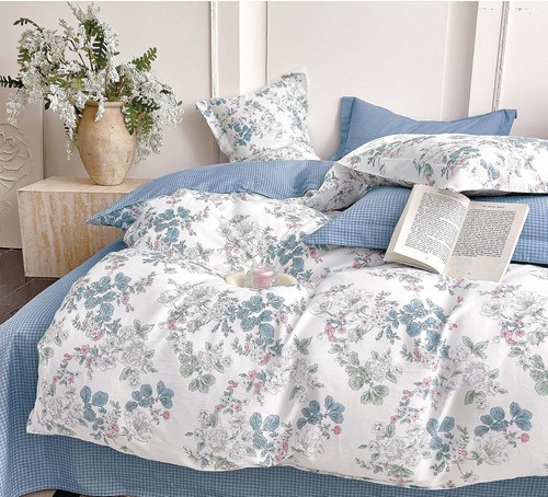Pastel blue floral cotton - floral,